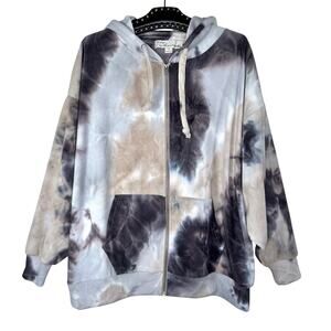 Vintage Havana Full Zip Tie Dye Drawstring Hoodie Jacket Medium